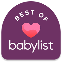 Badge with 'Best of babylust' text and a heart on a purple background